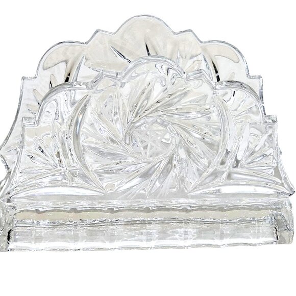 Vintage Cut Glass Letter Or Napkin Holder 6" scallop edge intricate swirl 24% C - Picture 8 of 11